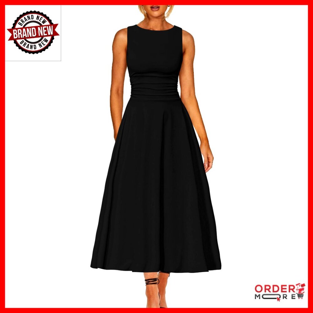 Sleeveless A-Line Maxi Dress Ruffle Flowy Casual Elegant Party Wear
